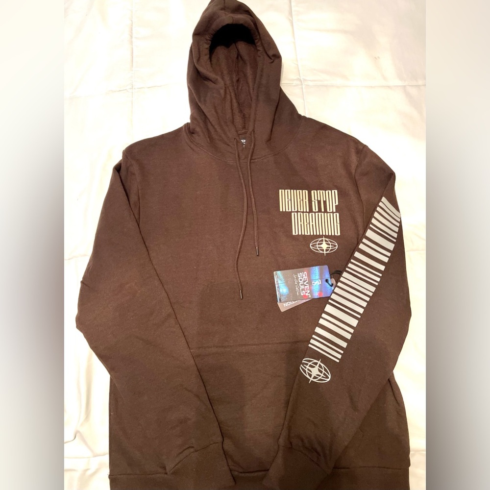 Seven7 Brown Hoodie with Inspirational‎ Text-NWT-Size Medium